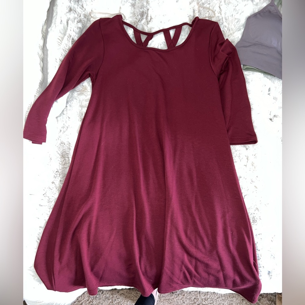 Alya dress, 3/4 sleeve,maroon, size XS